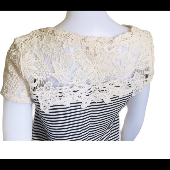 MEADOW RUE (Anthro) Stripe Top With Crochet Front & Side Detail Navy Blue Sz XS - Picture 9 of 13